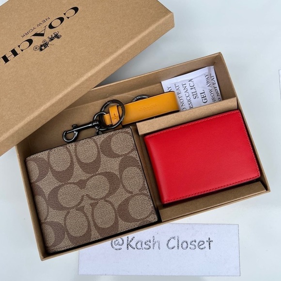 Coach Mens Wallet Boxed 3 In 1 Card Case Wallet Gift Set In Signature Canvas